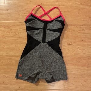 Gray and Black Athletic Romper with Pink Straps
